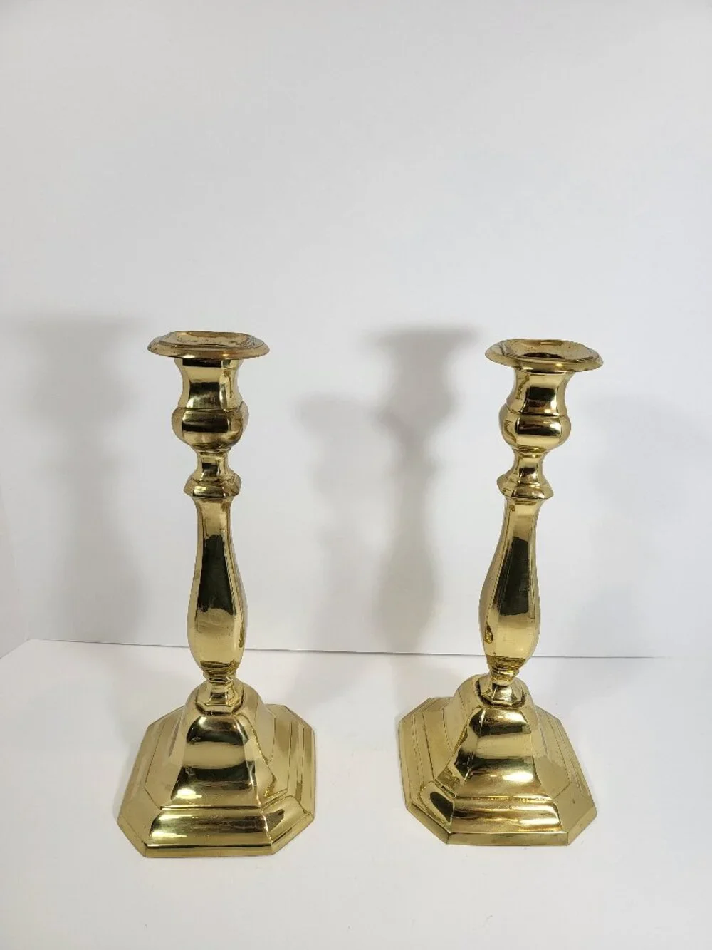Vintage Solid Brass Candlestick Holder Pair 11.5” Tall, Traditional Mantle Decor